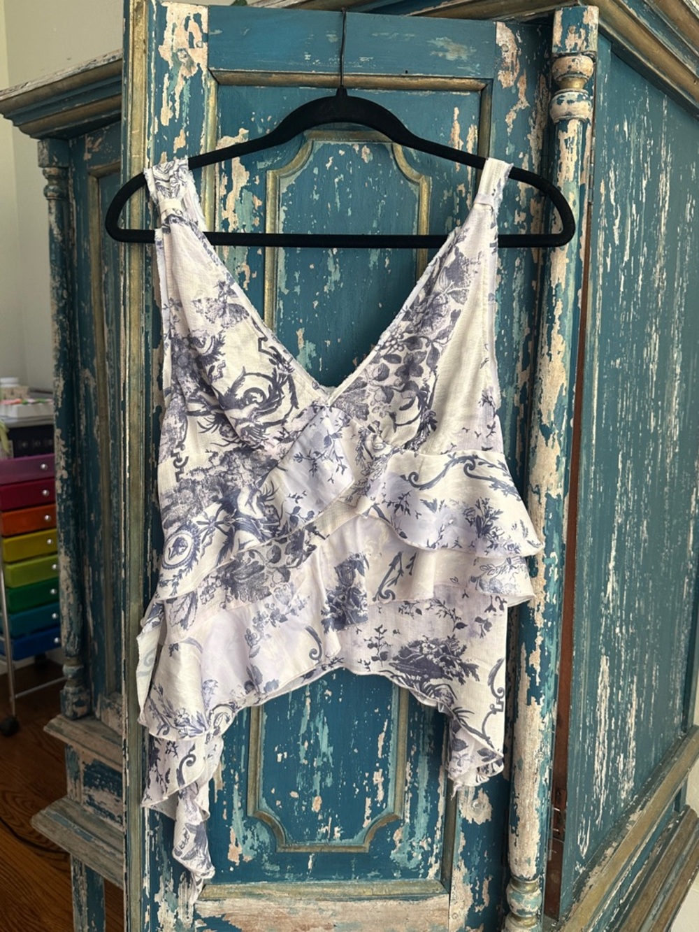 Floral Tiered Ruffle Cami Top in Lavender Blue